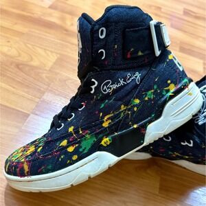 Ewing Athletics 33 Hi Paint Splatter‎ Sneakers Black Canvas Size 10.5 Mens Shoes